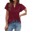 image:imagePRETTYGARDEN Womens 2026 Summer Satin Blouses Dressy Casual Ruffle Cap Sleeve V Neck Business Work Cute Tops Spring OutfitsBurgundy