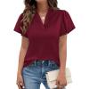 image:imagePRETTYGARDEN Womens 2026 Summer Satin Blouses Dressy Casual Ruffle Cap Sleeve V Neck Business Work Cute Tops Spring OutfitsBurgundy