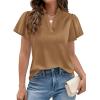 image:imagePRETTYGARDEN Womens 2026 Summer Satin Blouses Dressy Casual Ruffle Cap Sleeve V Neck Business Work Cute Tops Spring OutfitsChampagne