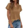 image:imagePRETTYGARDEN Womens 2026 Summer Satin Blouses Dressy Casual Ruffle Cap Sleeve V Neck Business Work Cute Tops Spring OutfitsChampagne