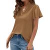 image:imagePRETTYGARDEN Womens 2026 Summer Satin Blouses Dressy Casual Ruffle Cap Sleeve V Neck Business Work Cute Tops Spring OutfitsChampagne