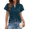 image:imagePRETTYGARDEN Womens 2026 Summer Satin Blouses Dressy Casual Ruffle Cap Sleeve V Neck Business Work Cute Tops Spring OutfitsDark Blue