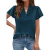 image:imagePRETTYGARDEN Womens 2026 Summer Satin Blouses Dressy Casual Ruffle Cap Sleeve V Neck Business Work Cute Tops Spring OutfitsDark Blue