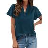 image:imagePRETTYGARDEN Womens 2026 Summer Satin Blouses Dressy Casual Ruffle Cap Sleeve V Neck Business Work Cute Tops Spring OutfitsDark Blue