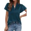 image:imagePRETTYGARDEN Womens 2026 Summer Satin Blouses Dressy Casual Ruffle Cap Sleeve V Neck Business Work Cute Tops Spring OutfitsDark Blue