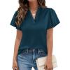 image:imagePRETTYGARDEN Womens 2026 Summer Satin Blouses Dressy Casual Ruffle Cap Sleeve V Neck Business Work Cute Tops Spring OutfitsDark Blue