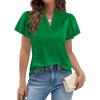 image:imagePRETTYGARDEN Womens 2026 Summer Satin Blouses Dressy Casual Ruffle Cap Sleeve V Neck Business Work Cute Tops Spring OutfitsGreen