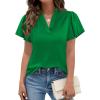 image:imagePRETTYGARDEN Womens 2026 Summer Satin Blouses Dressy Casual Ruffle Cap Sleeve V Neck Business Work Cute Tops Spring OutfitsGreen