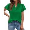 image:imagePRETTYGARDEN Womens 2026 Summer Satin Blouses Dressy Casual Ruffle Cap Sleeve V Neck Business Work Cute Tops Spring OutfitsGreen
