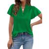 image:imagePRETTYGARDEN Womens 2026 Summer Satin Blouses Dressy Casual Ruffle Cap Sleeve V Neck Business Work Cute Tops Spring OutfitsGreen