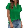 image:imagePRETTYGARDEN Womens 2026 Summer Satin Blouses Dressy Casual Ruffle Cap Sleeve V Neck Business Work Cute Tops Spring OutfitsGreen