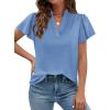 image:imagePRETTYGARDEN Womens 2026 Summer Satin Blouses Dressy Casual Ruffle Cap Sleeve V Neck Business Work Cute Tops Spring OutfitsLight Blue