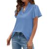 image:imagePRETTYGARDEN Womens 2026 Summer Satin Blouses Dressy Casual Ruffle Cap Sleeve V Neck Business Work Cute Tops Spring OutfitsLight Blue