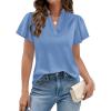 image:imagePRETTYGARDEN Womens 2026 Summer Satin Blouses Dressy Casual Ruffle Cap Sleeve V Neck Business Work Cute Tops Spring OutfitsLight Blue