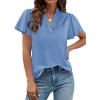image:imagePRETTYGARDEN Womens 2026 Summer Satin Blouses Dressy Casual Ruffle Cap Sleeve V Neck Business Work Cute Tops Spring OutfitsLight Blue