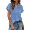 image:imagePRETTYGARDEN Womens 2026 Summer Satin Blouses Dressy Casual Ruffle Cap Sleeve V Neck Business Work Cute Tops Spring OutfitsLight Blue