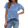 image:imagePRETTYGARDEN Womens 2026 Summer Satin Blouses Dressy Casual Ruffle Cap Sleeve V Neck Business Work Cute Tops Spring OutfitsLight Blue