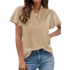 image:imagePRETTYGARDEN Womens 2026 Summer Satin Blouses Dressy Casual Ruffle Cap Sleeve V Neck Business Work Cute Tops Spring OutfitsLight Khaki