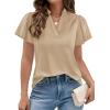 image:imagePRETTYGARDEN Womens 2026 Summer Satin Blouses Dressy Casual Ruffle Cap Sleeve V Neck Business Work Cute Tops Spring OutfitsLight Khaki