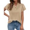 image:imagePRETTYGARDEN Womens 2026 Summer Satin Blouses Dressy Casual Ruffle Cap Sleeve V Neck Business Work Cute Tops Spring OutfitsLight Khaki