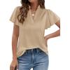 image:imagePRETTYGARDEN Womens 2026 Summer Satin Blouses Dressy Casual Ruffle Cap Sleeve V Neck Business Work Cute Tops Spring OutfitsLight Khaki