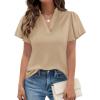 image:imagePRETTYGARDEN Womens 2026 Summer Satin Blouses Dressy Casual Ruffle Cap Sleeve V Neck Business Work Cute Tops Spring OutfitsLight Khaki