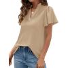 image:imagePRETTYGARDEN Womens 2026 Summer Satin Blouses Dressy Casual Ruffle Cap Sleeve V Neck Business Work Cute Tops Spring OutfitsLight Khaki