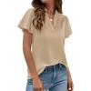 image:imagePRETTYGARDEN Womens 2026 Summer Satin Blouses Dressy Casual Ruffle Cap Sleeve V Neck Business Work Cute Tops Spring OutfitsLight Khaki