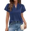 image:imagePRETTYGARDEN Womens 2026 Summer Satin Blouses Dressy Casual Ruffle Cap Sleeve V Neck Business Work Cute Tops Spring OutfitsNavy Blue