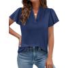 image:imagePRETTYGARDEN Womens 2026 Summer Satin Blouses Dressy Casual Ruffle Cap Sleeve V Neck Business Work Cute Tops Spring OutfitsNavy Blue