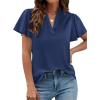 image:imagePRETTYGARDEN Womens 2026 Summer Satin Blouses Dressy Casual Ruffle Cap Sleeve V Neck Business Work Cute Tops Spring OutfitsNavy Blue