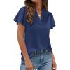 image:imagePRETTYGARDEN Womens 2026 Summer Satin Blouses Dressy Casual Ruffle Cap Sleeve V Neck Business Work Cute Tops Spring OutfitsNavy Blue