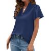 image:imagePRETTYGARDEN Womens 2026 Summer Satin Blouses Dressy Casual Ruffle Cap Sleeve V Neck Business Work Cute Tops Spring OutfitsNavy Blue