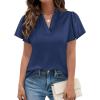 image:imagePRETTYGARDEN Womens 2026 Summer Satin Blouses Dressy Casual Ruffle Cap Sleeve V Neck Business Work Cute Tops Spring OutfitsNavy Blue