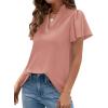 image:imagePRETTYGARDEN Womens 2026 Summer Satin Blouses Dressy Casual Ruffle Cap Sleeve V Neck Business Work Cute Tops Spring OutfitsPink