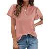 image:imagePRETTYGARDEN Womens 2026 Summer Satin Blouses Dressy Casual Ruffle Cap Sleeve V Neck Business Work Cute Tops Spring OutfitsPink