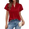 image:imagePRETTYGARDEN Womens 2026 Summer Satin Blouses Dressy Casual Ruffle Cap Sleeve V Neck Business Work Cute Tops Spring OutfitsRed