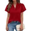 image:imagePRETTYGARDEN Womens 2026 Summer Satin Blouses Dressy Casual Ruffle Cap Sleeve V Neck Business Work Cute Tops Spring OutfitsRed