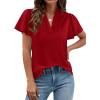 image:imagePRETTYGARDEN Womens 2026 Summer Satin Blouses Dressy Casual Ruffle Cap Sleeve V Neck Business Work Cute Tops Spring OutfitsRed