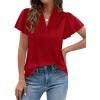 image:imagePRETTYGARDEN Womens 2026 Summer Satin Blouses Dressy Casual Ruffle Cap Sleeve V Neck Business Work Cute Tops Spring OutfitsRed