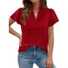 image:imagePRETTYGARDEN Womens 2026 Summer Satin Blouses Dressy Casual Ruffle Cap Sleeve V Neck Business Work Cute Tops Spring OutfitsRed