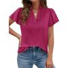 image:imagePRETTYGARDEN Womens 2026 Summer Satin Blouses Dressy Casual Ruffle Cap Sleeve V Neck Business Work Cute Tops Spring OutfitsRose Purple