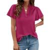 image:imagePRETTYGARDEN Womens 2026 Summer Satin Blouses Dressy Casual Ruffle Cap Sleeve V Neck Business Work Cute Tops Spring OutfitsRose Purple