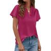 image:imagePRETTYGARDEN Womens 2026 Summer Satin Blouses Dressy Casual Ruffle Cap Sleeve V Neck Business Work Cute Tops Spring OutfitsRose Purple