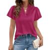 image:imagePRETTYGARDEN Womens 2026 Summer Satin Blouses Dressy Casual Ruffle Cap Sleeve V Neck Business Work Cute Tops Spring OutfitsRose Purple