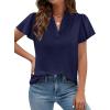 image:imagePRETTYGARDEN Womens 2026 Summer Satin Blouses Dressy Casual Ruffle Cap Sleeve V Neck Business Work Cute Tops Spring OutfitsRoyal Blue