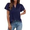 image:imagePRETTYGARDEN Womens 2026 Summer Satin Blouses Dressy Casual Ruffle Cap Sleeve V Neck Business Work Cute Tops Spring OutfitsRoyal Blue
