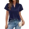 image:imagePRETTYGARDEN Womens 2026 Summer Satin Blouses Dressy Casual Ruffle Cap Sleeve V Neck Business Work Cute Tops Spring OutfitsRoyal Blue