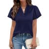image:imagePRETTYGARDEN Womens 2026 Summer Satin Blouses Dressy Casual Ruffle Cap Sleeve V Neck Business Work Cute Tops Spring OutfitsRoyal Blue
