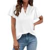 image:imagePRETTYGARDEN Womens 2026 Summer Satin Blouses Dressy Casual Ruffle Cap Sleeve V Neck Business Work Cute Tops Spring OutfitsWhite